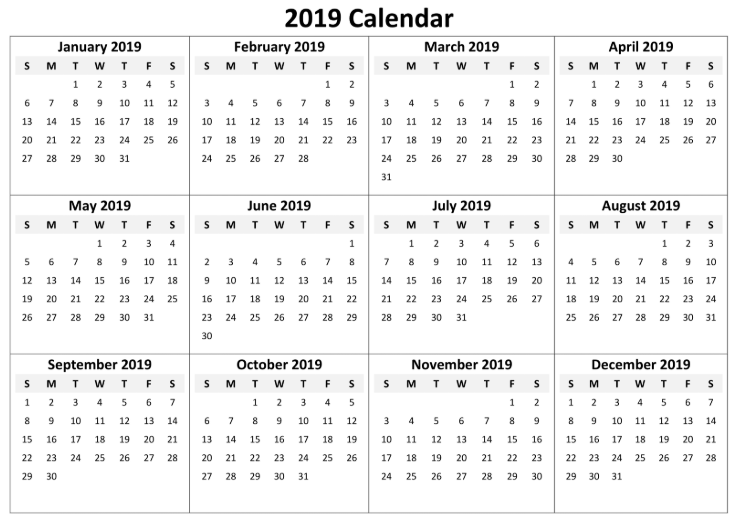 Calendar 2019